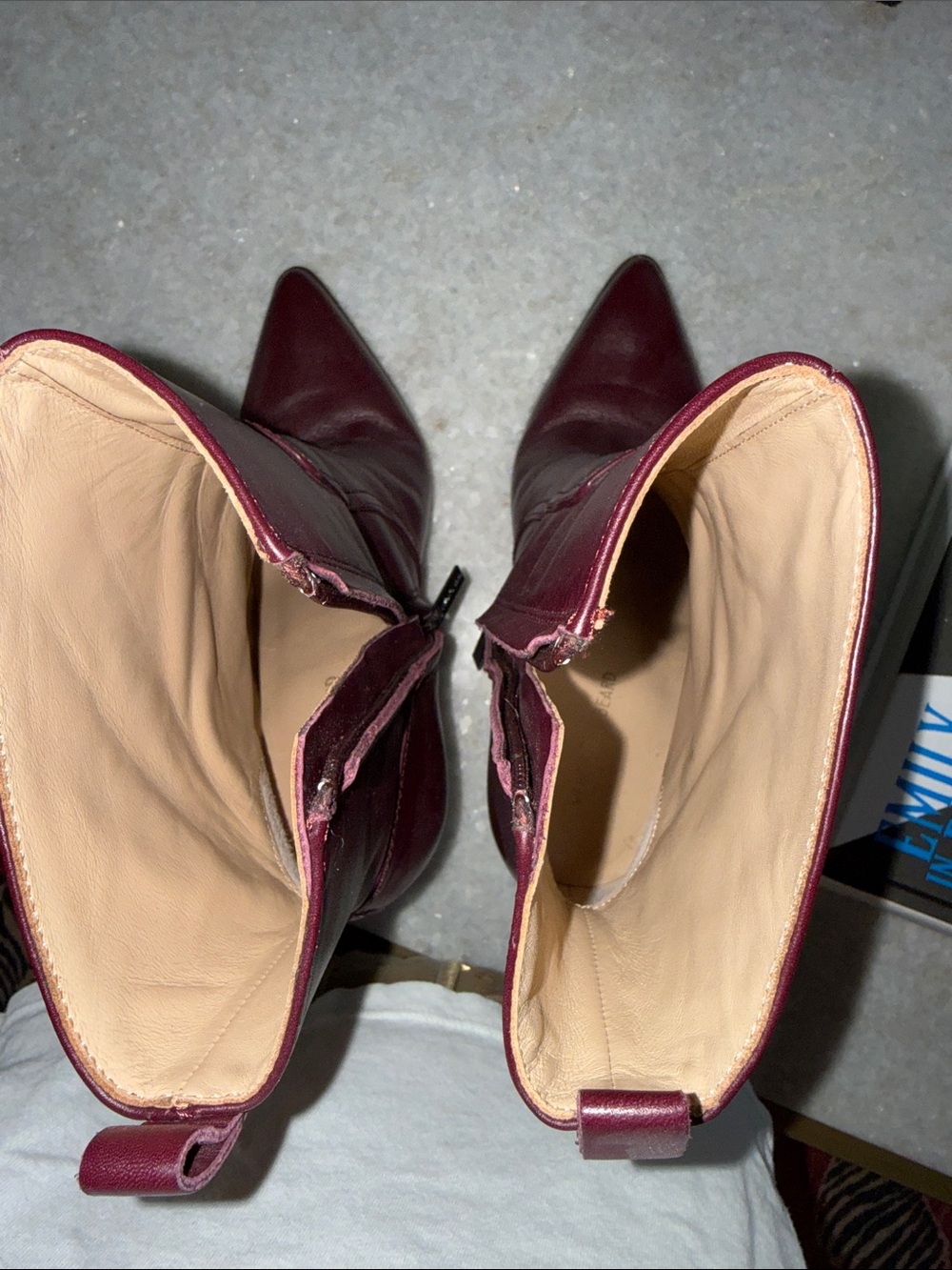 Veronica Beard Burgundy Pointed-Toe Leather Mid-Calf Boots - Picture 9 of 9